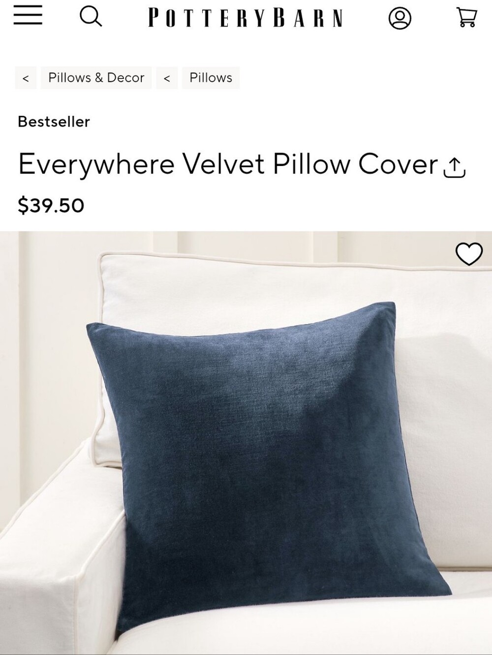 Pottery Barn Everywhere Velvet Pillow Covers (2) Midnight, 18" Square, EUC